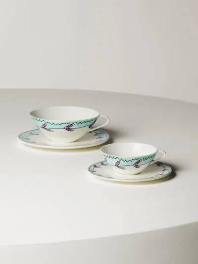 Set 2 tazzine e piattini 'MIDNIGHT FLOWERS'