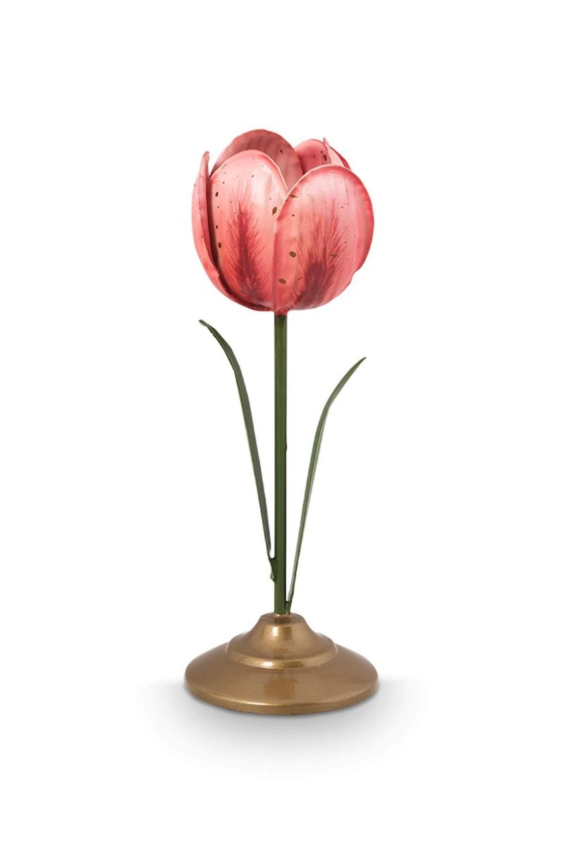 Set/2 Portacandele Tulipano Metallo Rosa