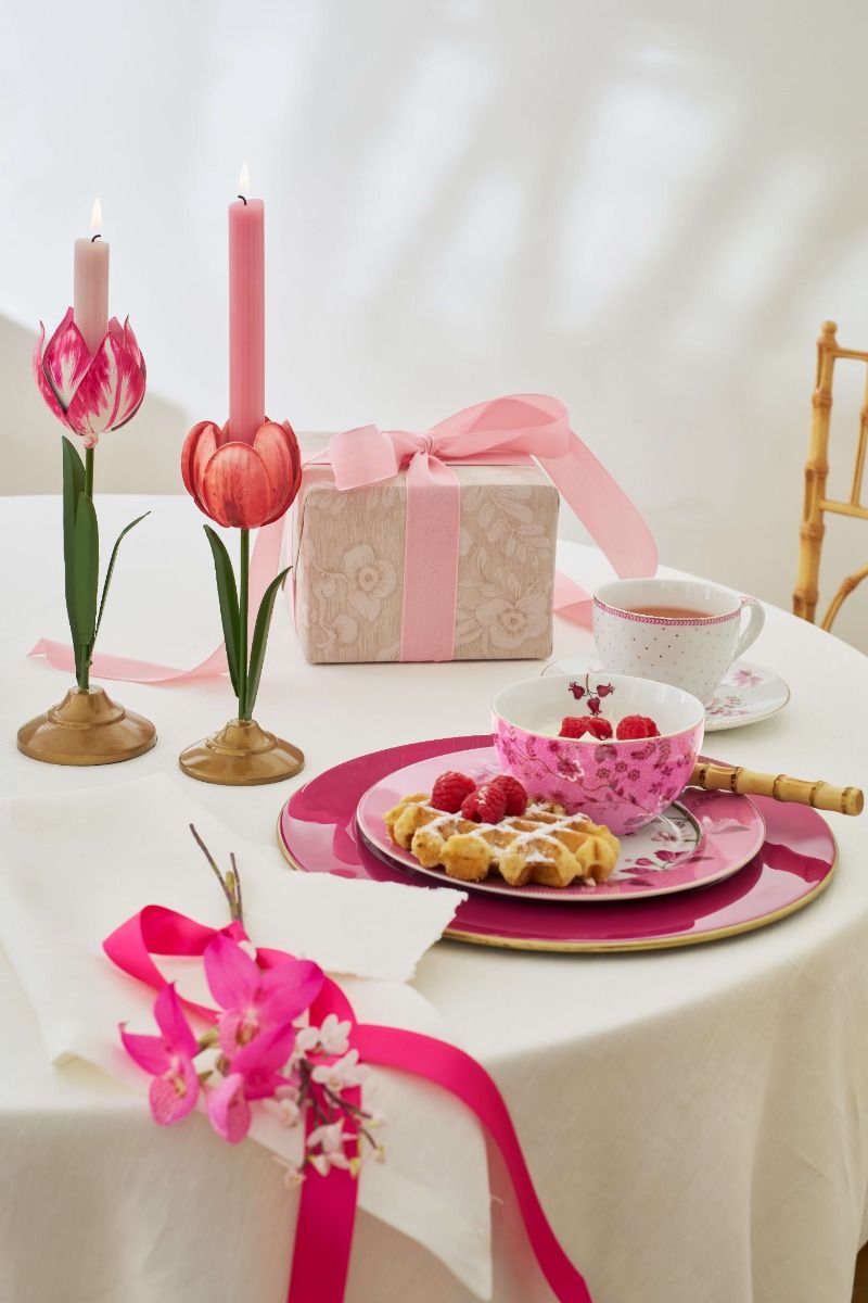 Set/2 Portacandele Tulipano Metallo Rosa