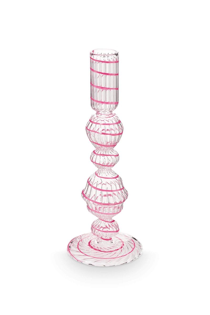 Portacandele in vetro a spirale rosa 22cm
