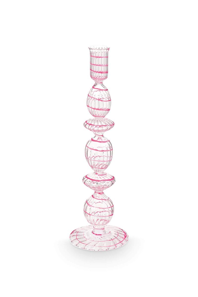 Portacandele in vetro a spirale rosa 28cm