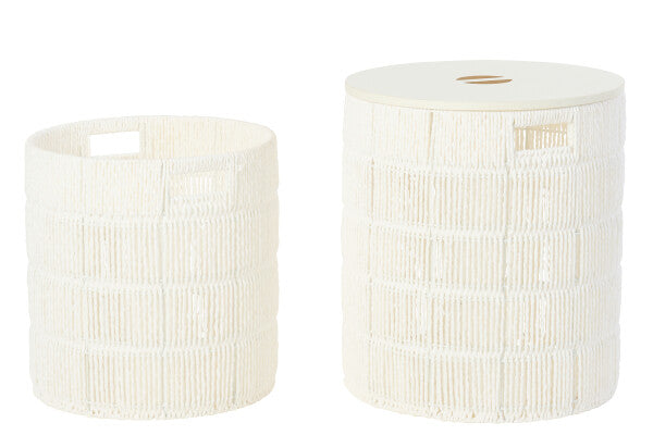 Set Di 2 Cesto + Coperchio Rotondo Bianco