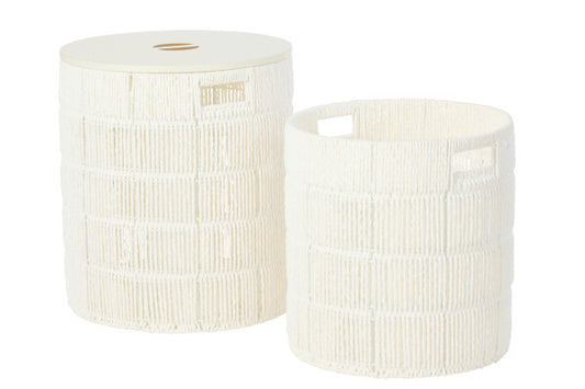 Set Di 2 Cesto + Coperchio Rotondo Bianco