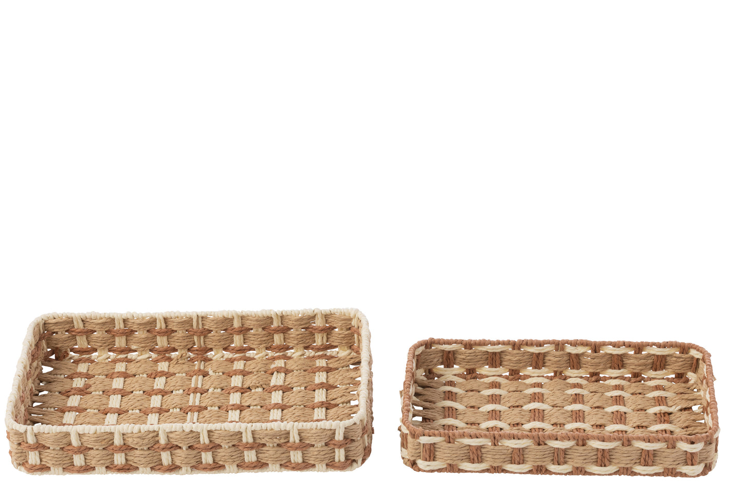 Set Di 2 Vassoio Decorativo Rettangolare Carta Naturale/Bianco