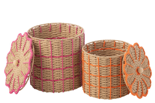 Set Di 2 Cesto Rosa/arancione