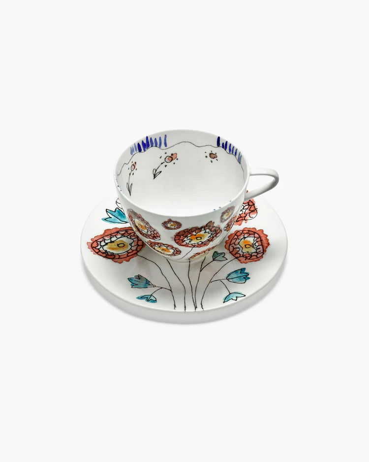 Set da 2 Tazze da cappuccino con piattino Anemone milk Midnight Flowers
