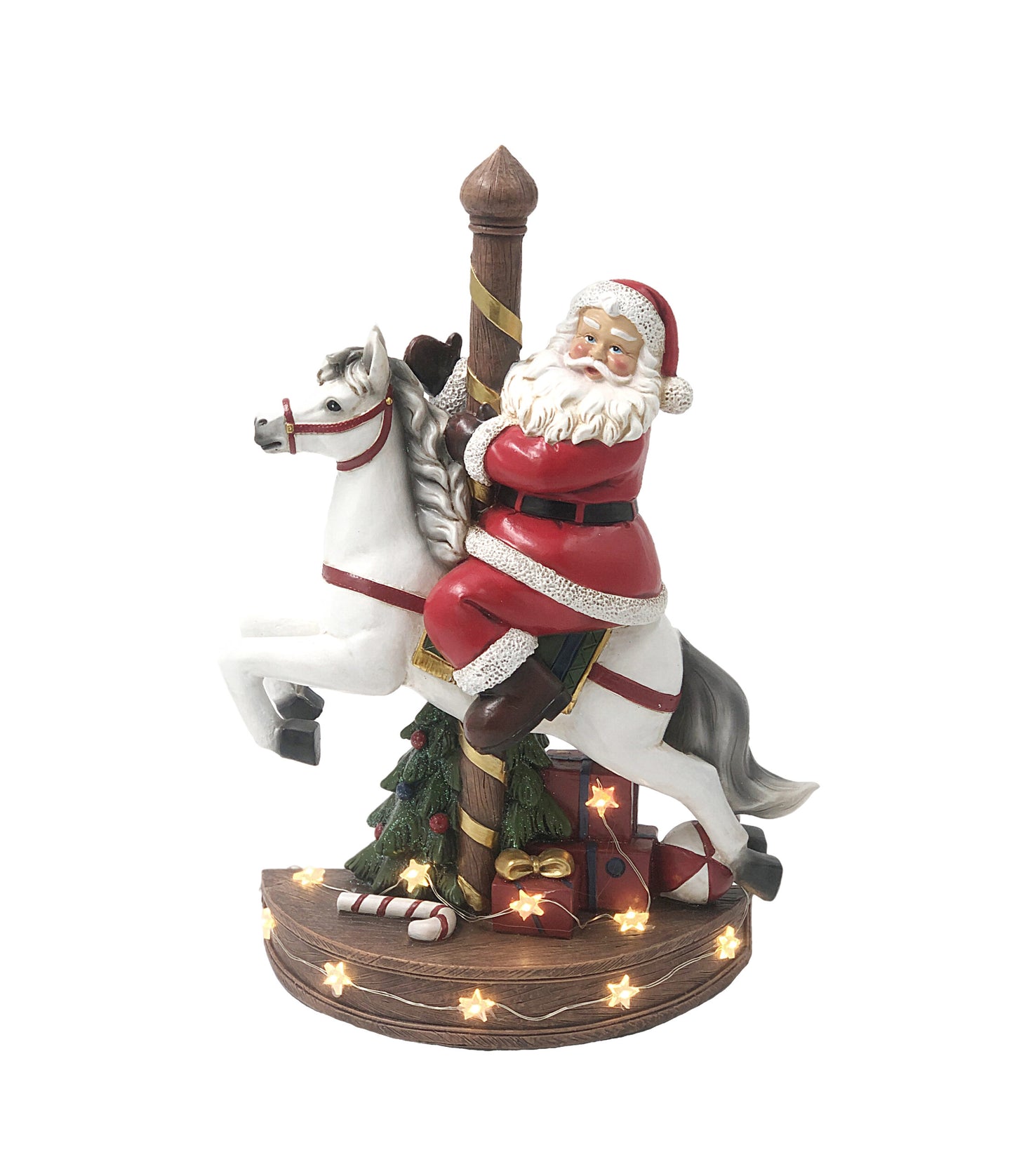 BABBO NATALE SU CAVALLO CON LED E MUSICA