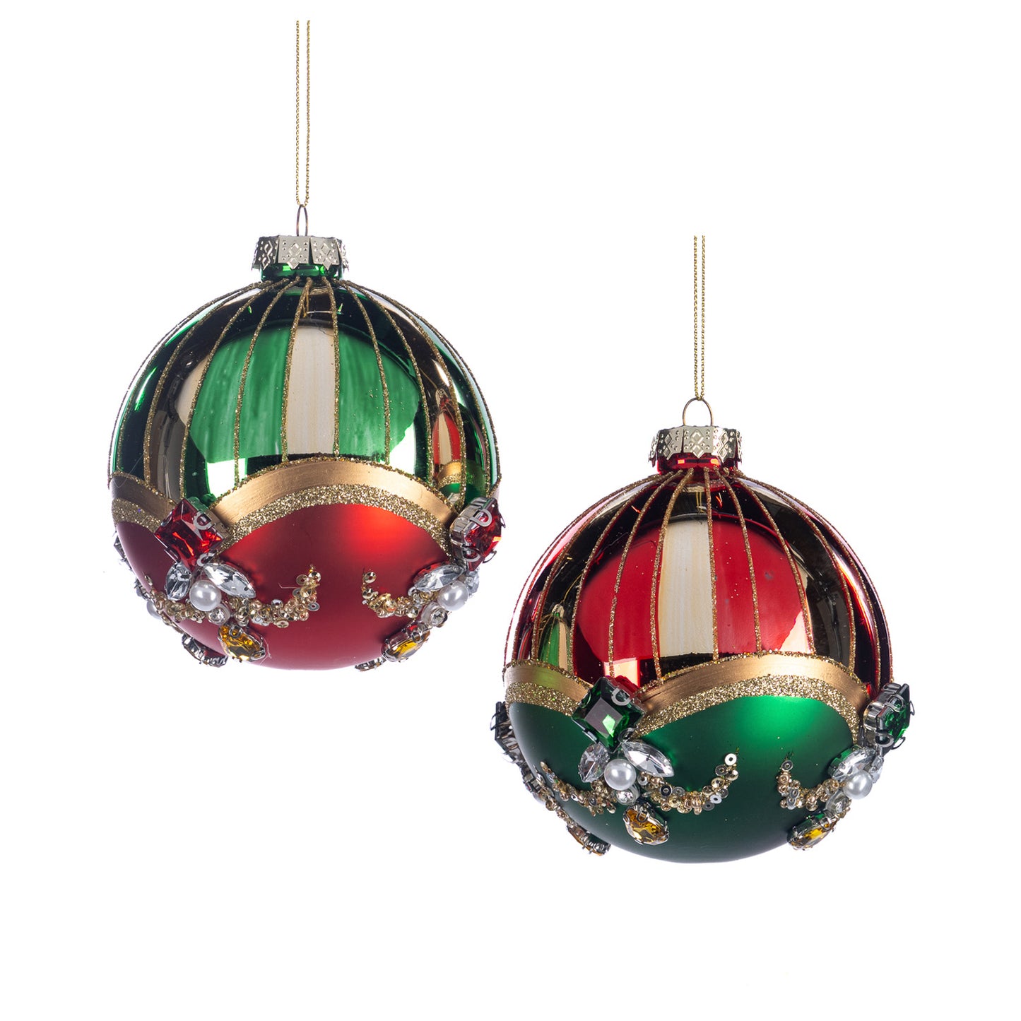 Pallina natalizia di vetro a strisce gioiello