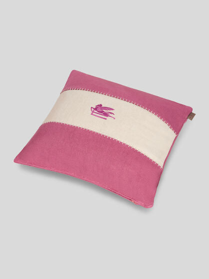 CUSCINO IN LINO CON PEGASO RICAMATO FUCSIA
