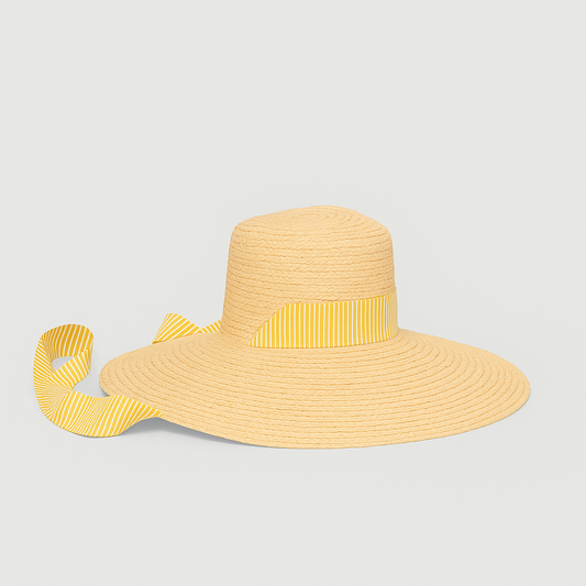 Cappello Ivana Treccia Rafia con Cinta e Nastro a Righe