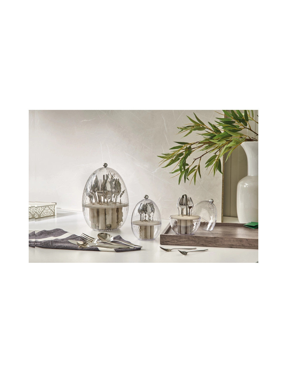 MINI OVETTO PORTAFORCHETTINE ABS/PP C/6 PZ FORCHETTINE E PINZA INOX