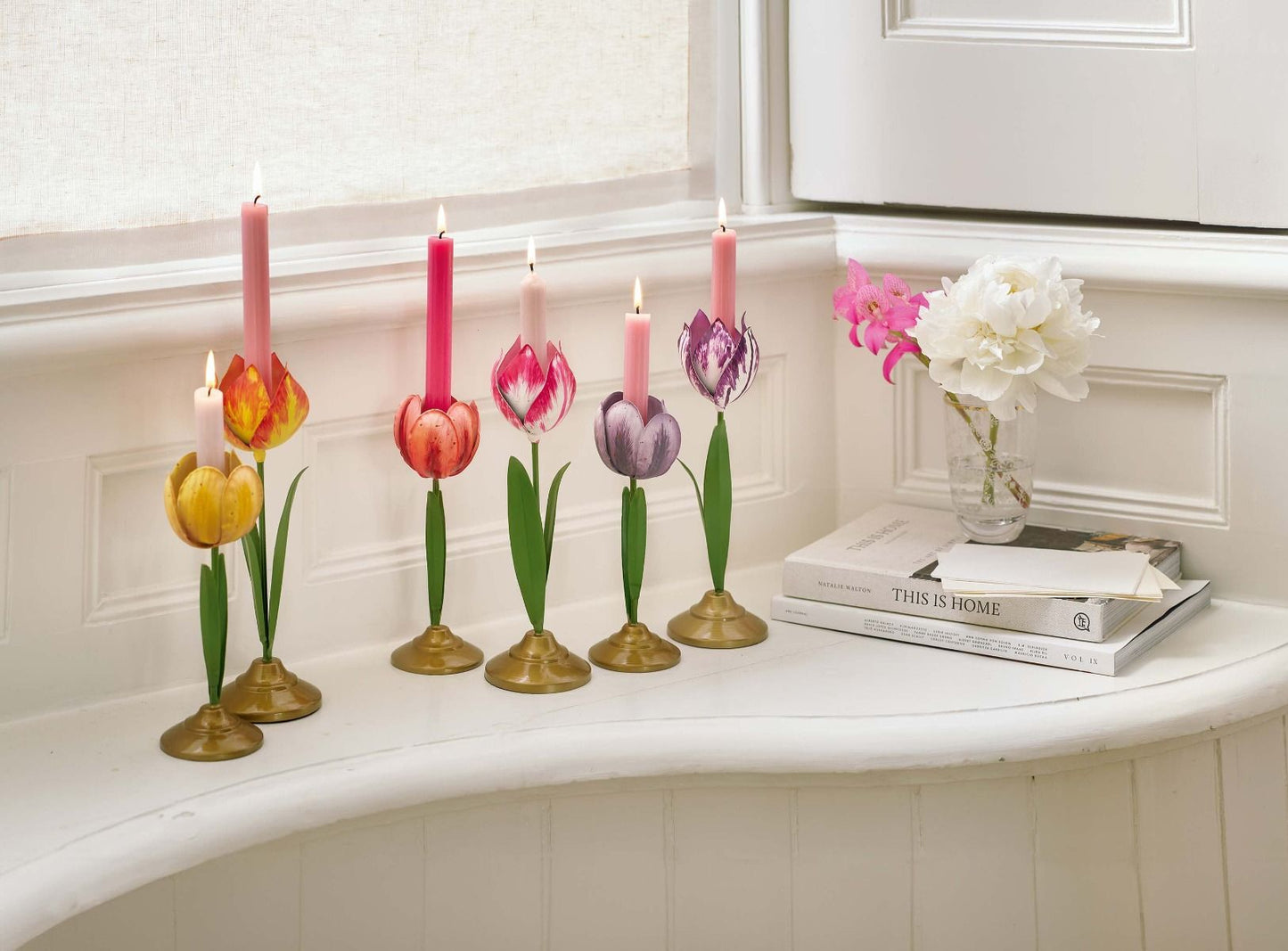 Set/2 Portacandele Tulipano Metallo Lilla