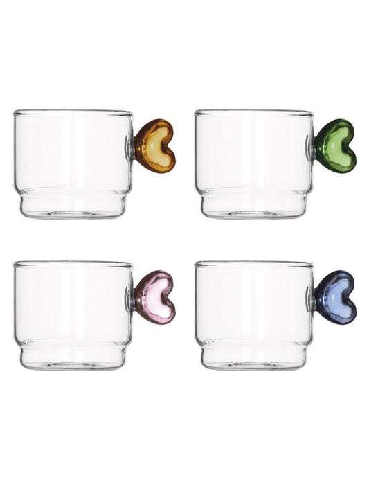 TAZZINA CUORE IMPILABILE COLORI ASSORTITI SET 4 PZ VETRO