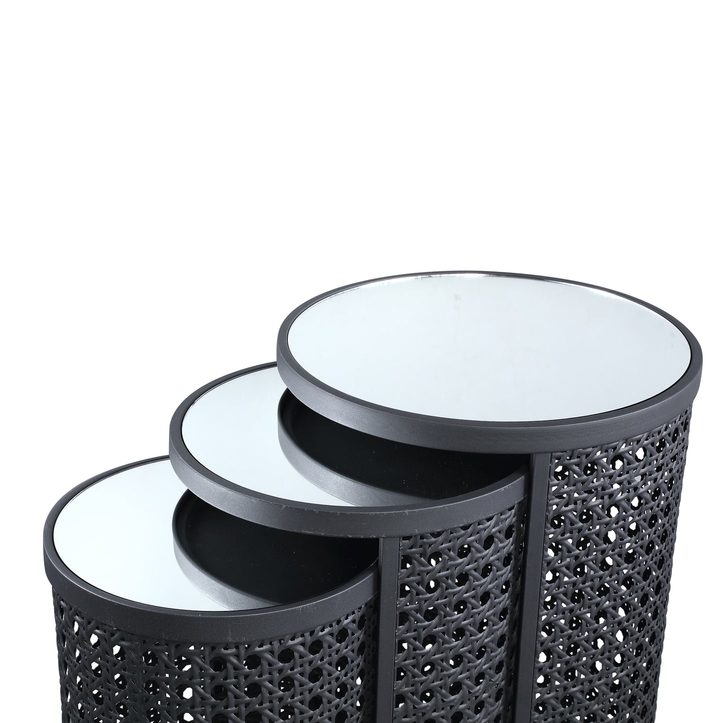 Tavolino Specchio Jinda Grey in Ferro Set da 3
