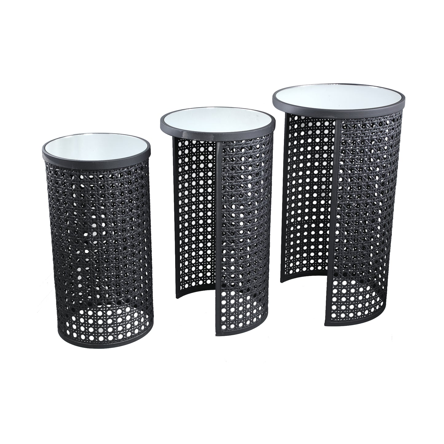 Tavolino Specchio Jinda Grey in Ferro Set da 3