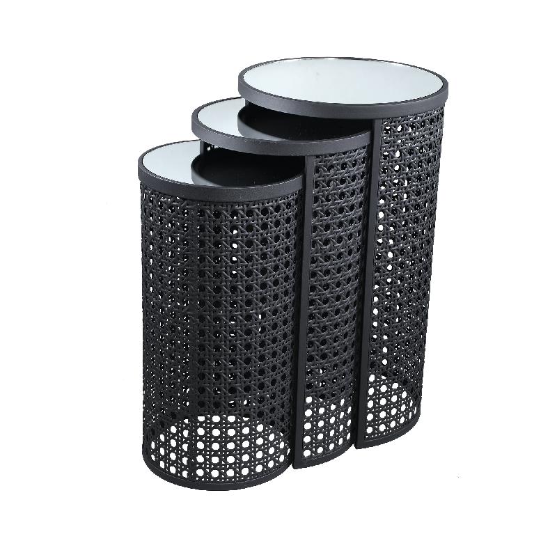 Tavolino Specchio Jinda Grey in Ferro Set da 3