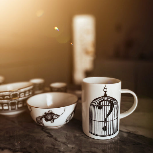 Question Mark Birdcage Mug