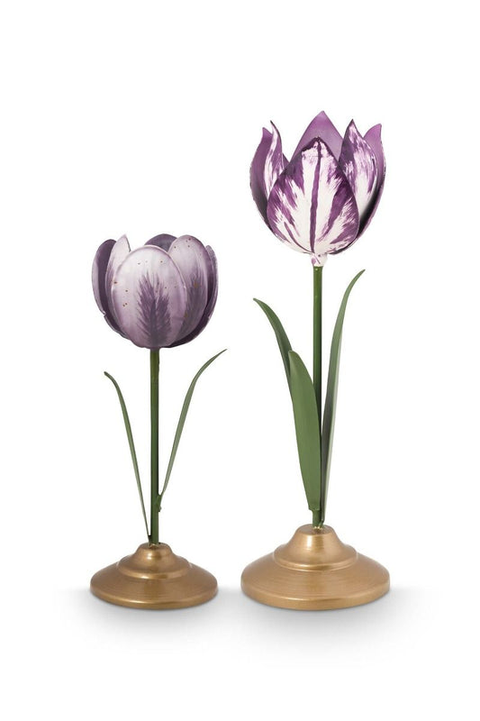 Set/2 Portacandele Tulipano Metallo Lilla