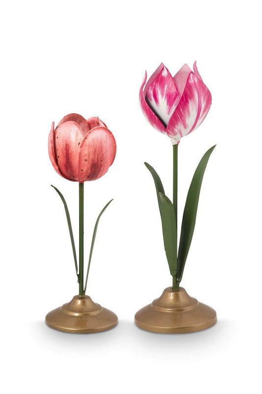 Set/2 Portacandele Tulipano Metallo Rosa