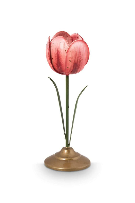 Set/2 Portacandele Tulipano Metallo Rosa