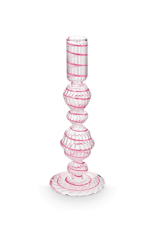 Portacandele in vetro a spirale rosa 22cm