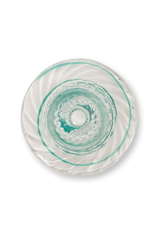Portacandele in vetro a spirale azzurro 22cm