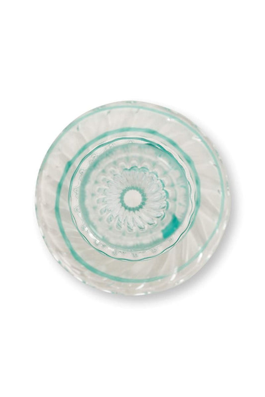 Portacandele in vetro a spirale azzurro 28cm