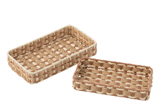 Set Di 2 Vassoio Decorativo Rettangolare Carta Naturale/Bianco