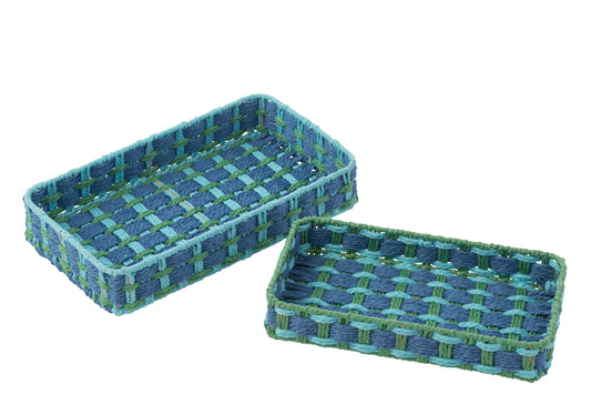 Set Di 2 Vassoio Decorativo Rettangolare Carta Blu Scuro/Smeraldo