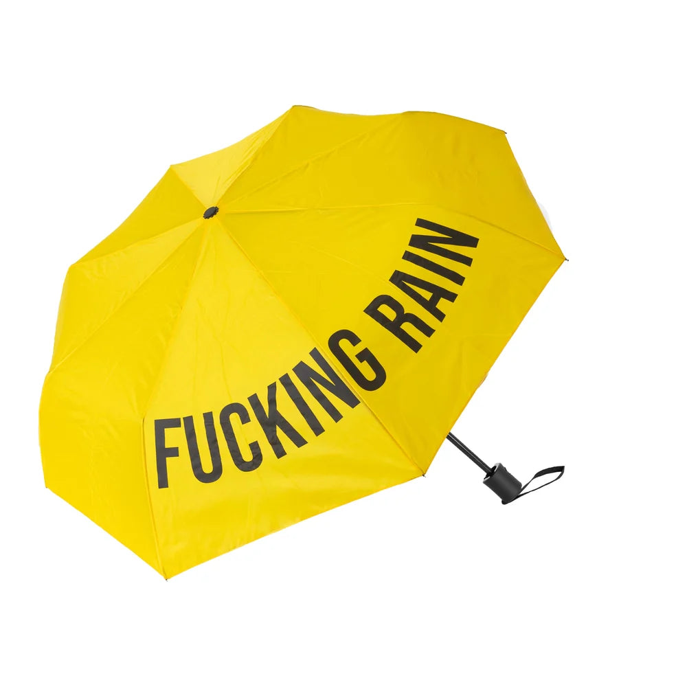 Ombrello pieghevole giallo "Fucking Rain"