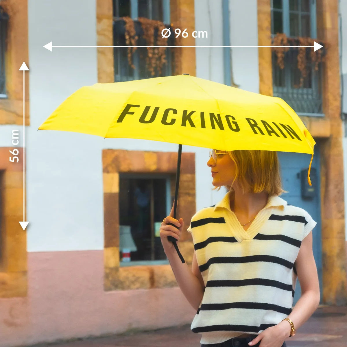 Ombrello pieghevole giallo "Fucking Rain"