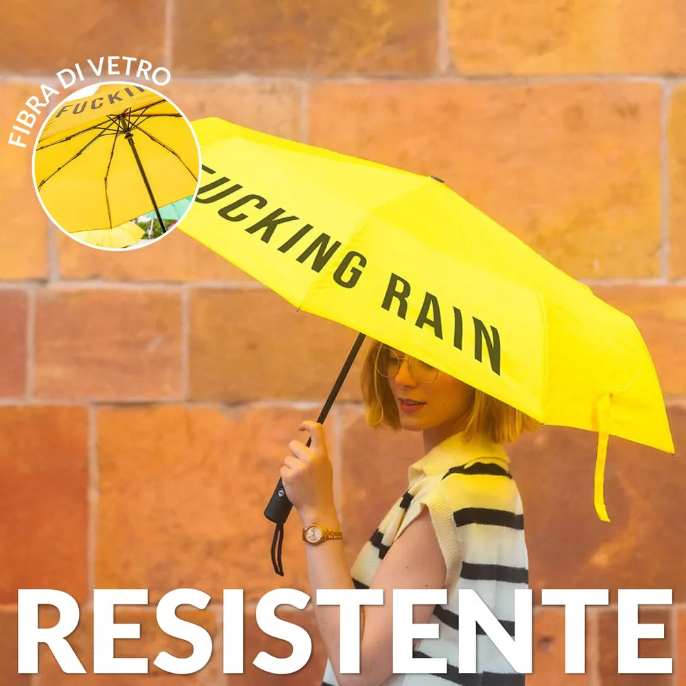 Ombrello pieghevole giallo "Fucking Rain"