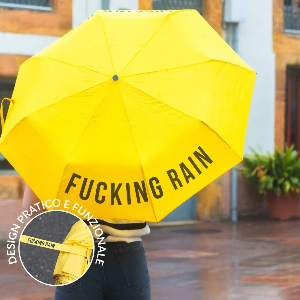 Ombrello pieghevole giallo "Fucking Rain"