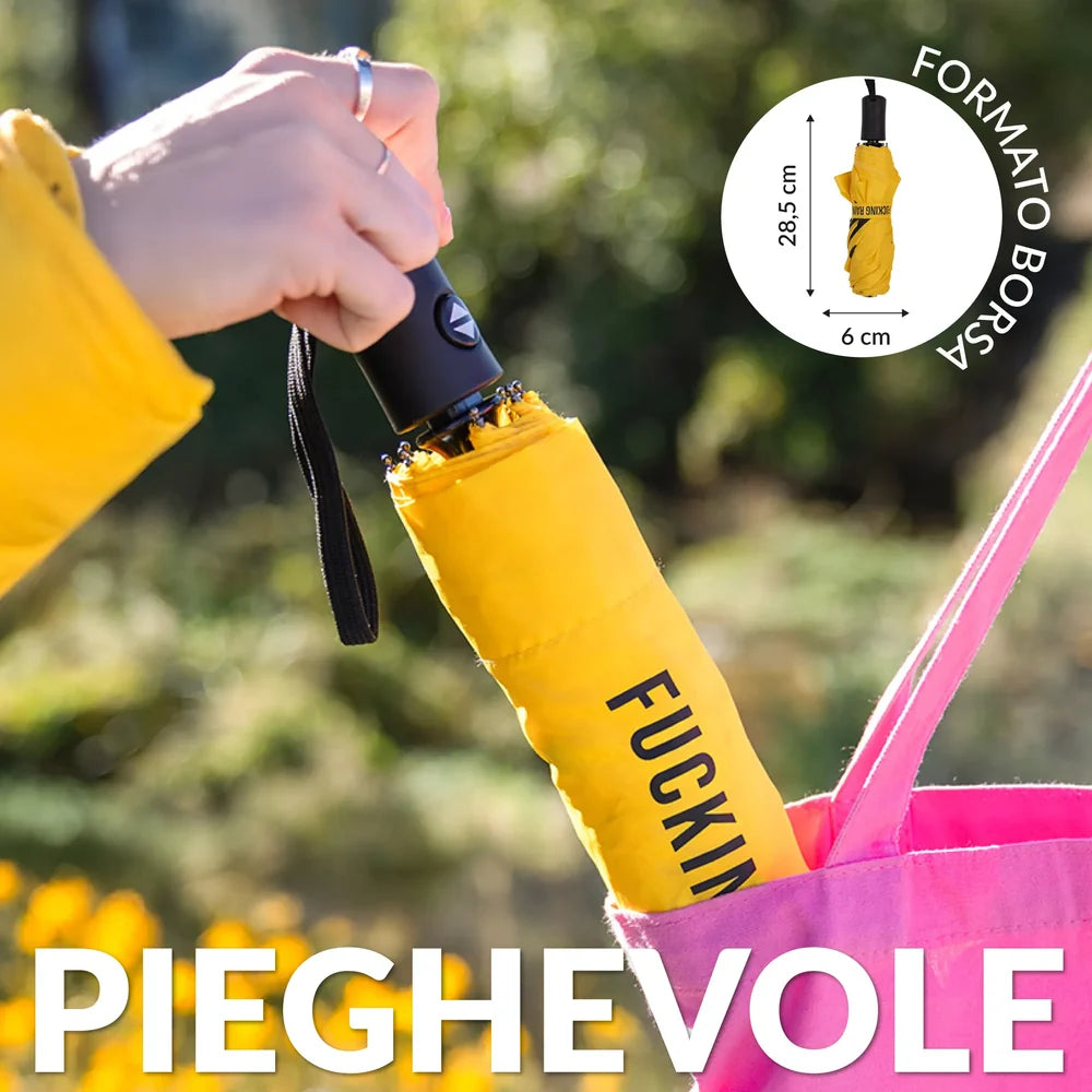 Ombrello pieghevole giallo "Fucking Rain"