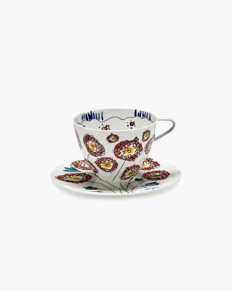 Set da 2 Tazze da cappuccino con piattino Anemone milk Midnight Flowers