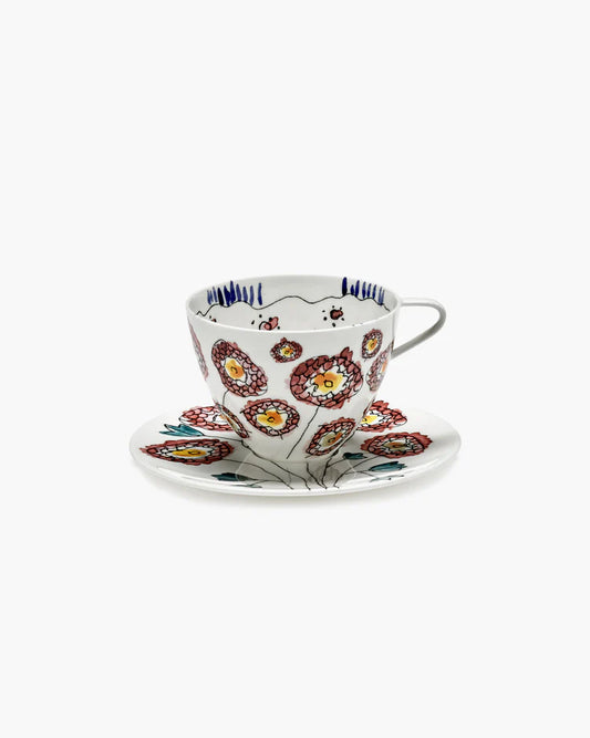Set da 2 Tazze da cappuccino con piattino Anemone milk Midnight Flowers