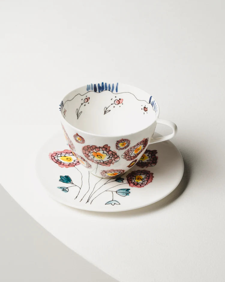 Set da 2 Tazze da cappuccino con piattino Anemone milk Midnight Flowers