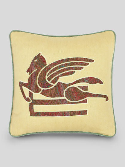 Cuscino ricamato in Lino Pegaso Giallo