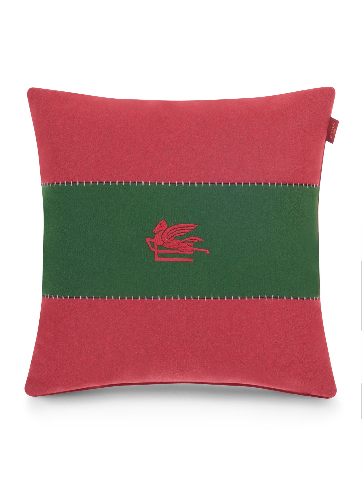 CUSCINO IN LINO CON PEGASO ROSSO VERDE