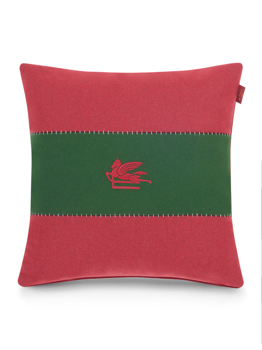 CUSCINO IN LINO CON PEGASO ROSSO VERDE