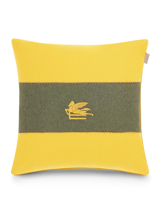 CUSCINO IN LINO CON PEGASO GIALLO VERDE