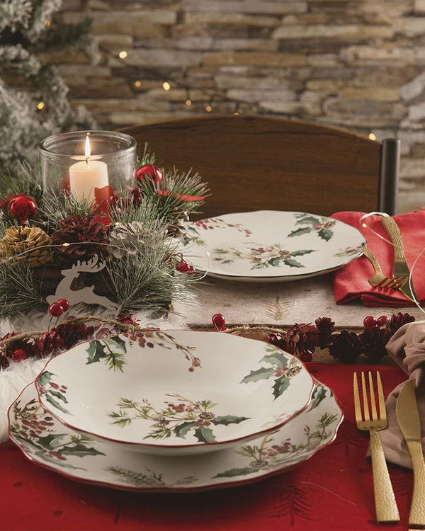 Servizio piatti 18 pezzi in porcellana Vintage Xmas