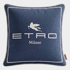 CUSCINO BLU IN MISTO LINO CON LOGO RICAMATO