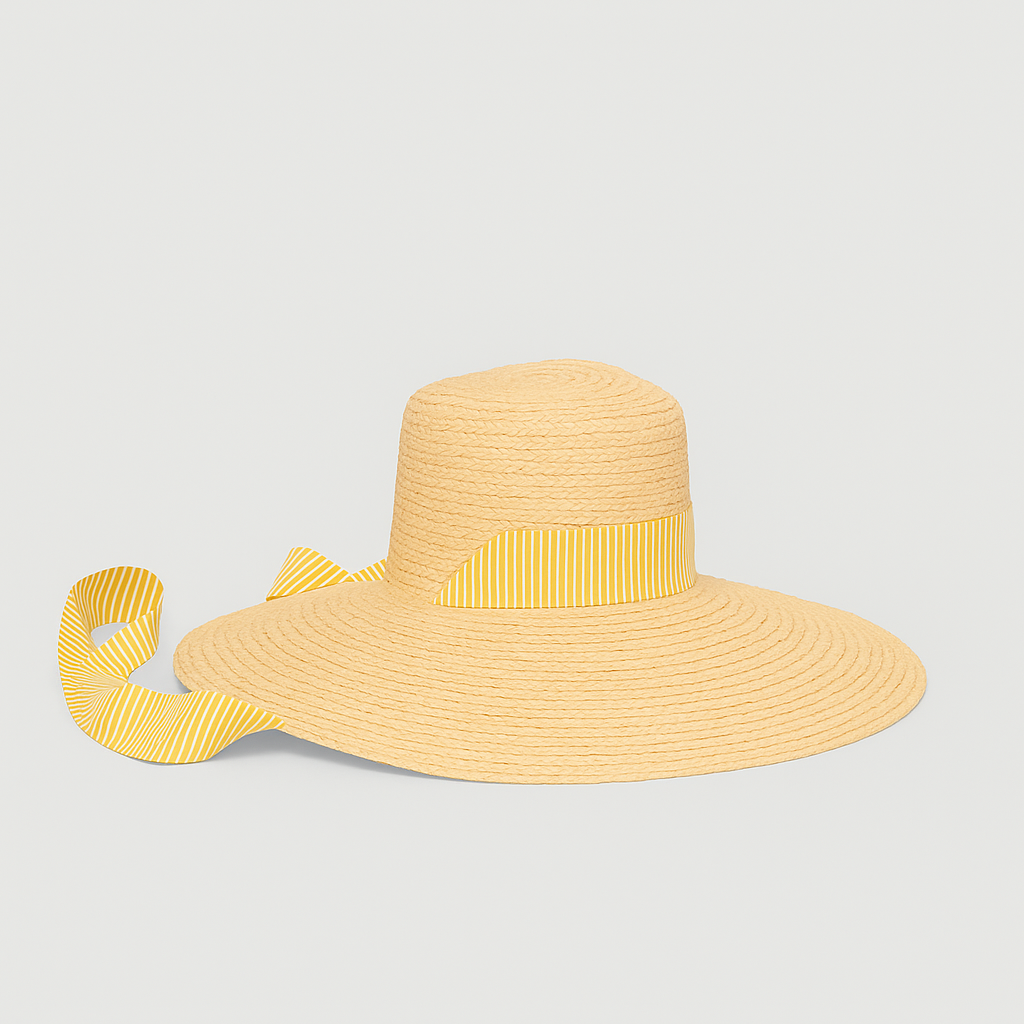 Cappello Ivana Treccia Rafia con Cinta e Nastro a Righe