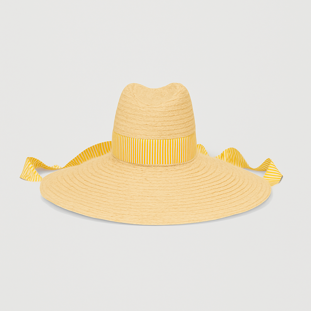 Cappello Ivana Treccia Rafia con Cinta e Nastro a Righe