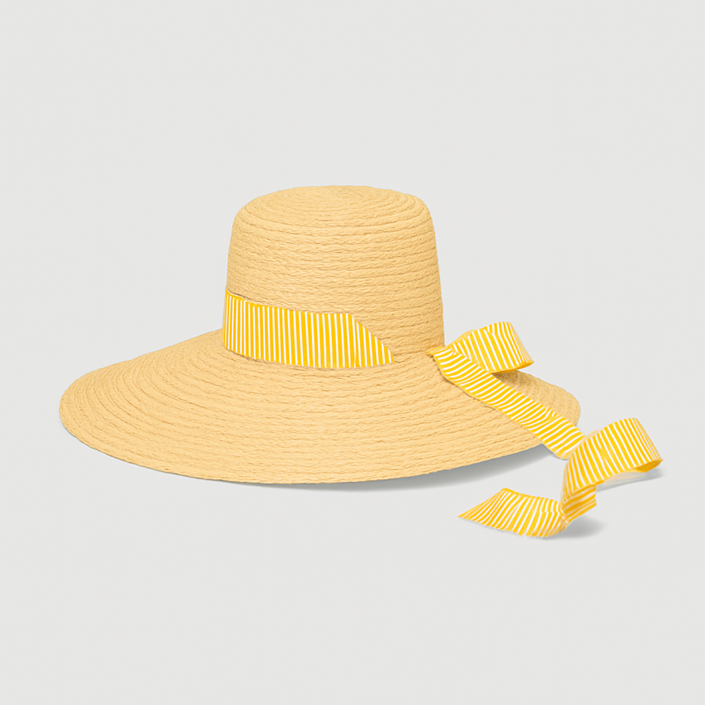 Cappello Ivana Treccia Rafia con Cinta e Nastro a Righe